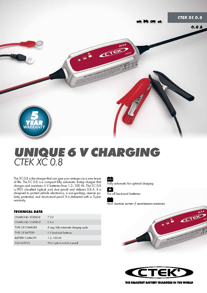 CTEK XC 0.8 UK Charger 0.8A 6V lead acid car battery charger